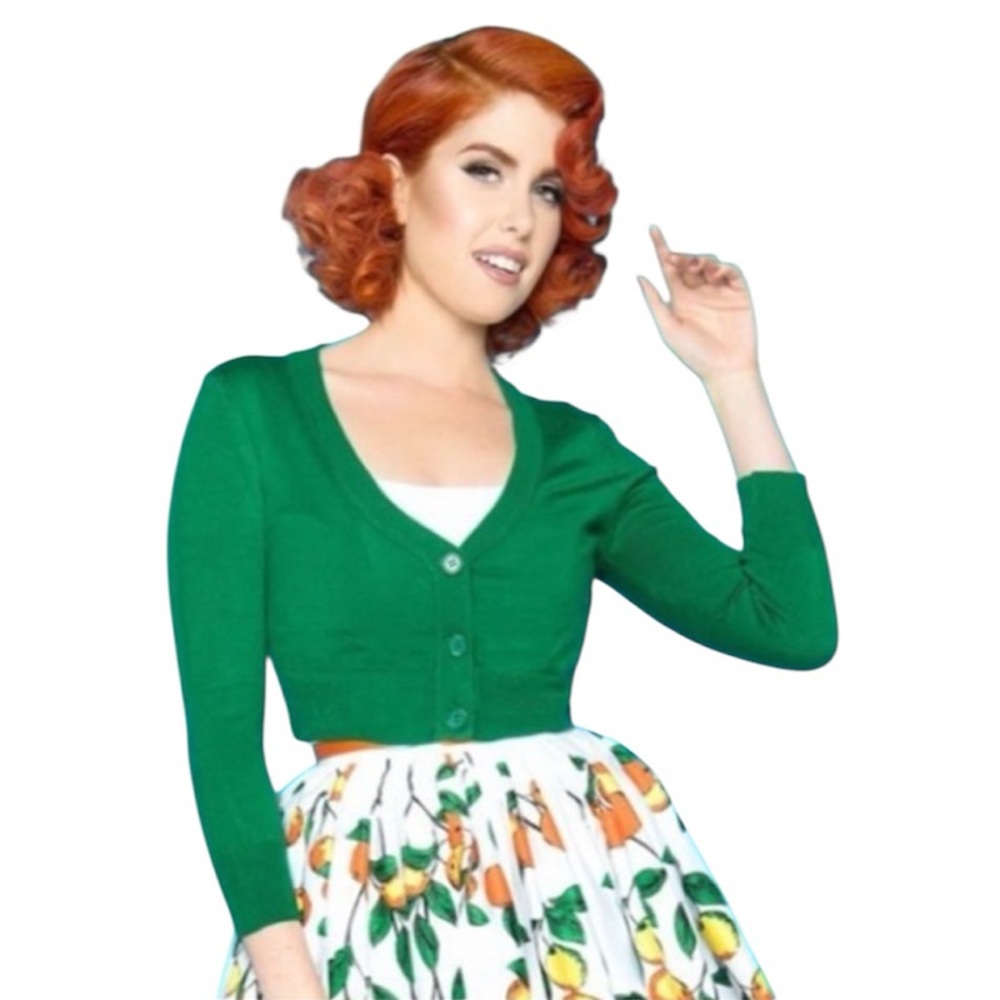 MAK Cropped 3/4 Sleeves Cardigan Sweater - Grass / Bright Green